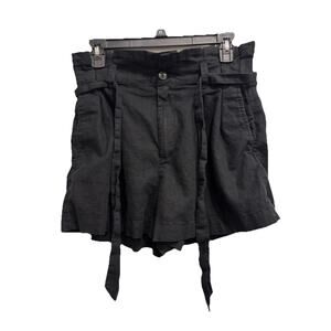 Madewell Shorts Womens 8 Black High Rise Paperbag Tie Waist Pockets Linen